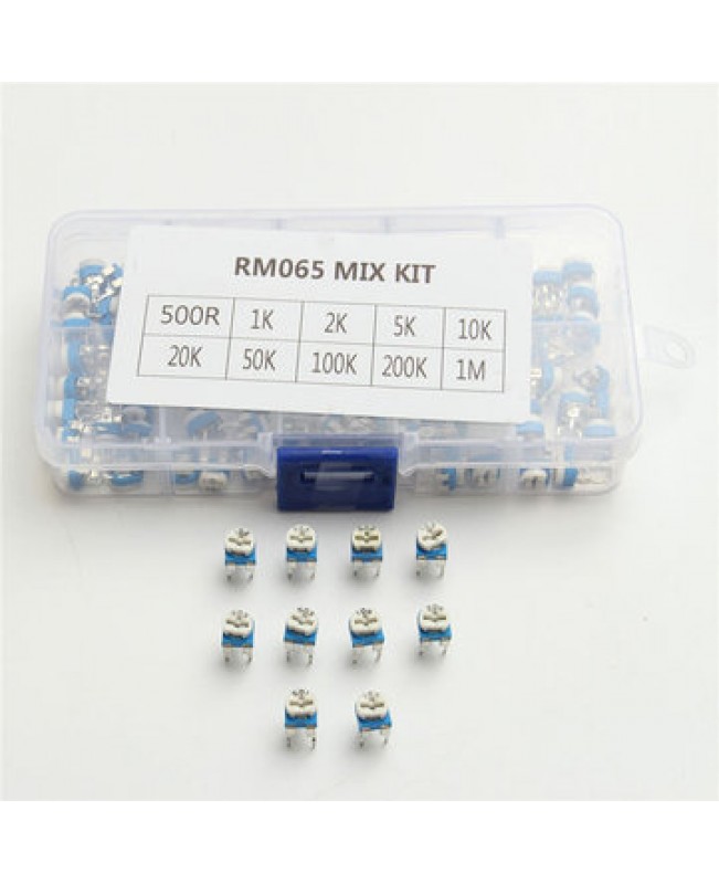 100Pcs 10 Values Variable Resistor 500R To 1M RM065 Carbon Film