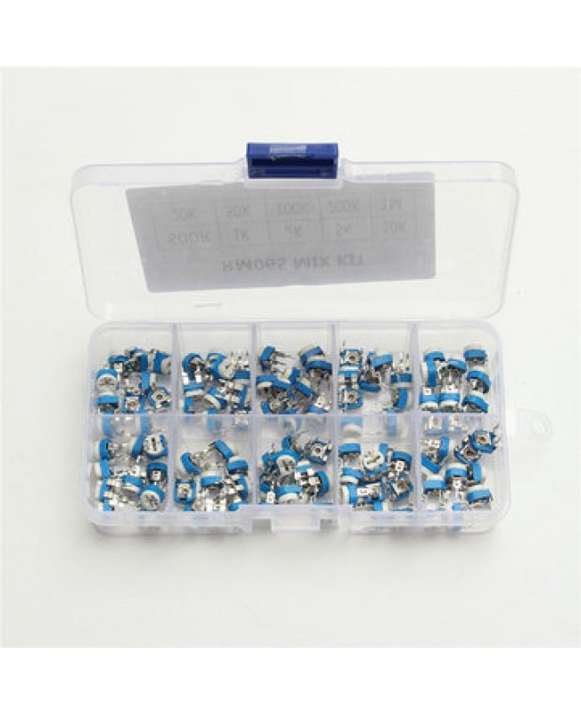 100Pcs 10 Values Variable Resistor 500R To 1M RM065 Carbon Film