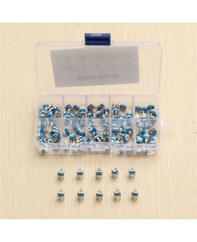 100Pcs 10 Values Variable Resistor 500R To 1M RM065 Carbon Film